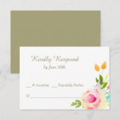 Peach Pink Roses on White Wedding RSVP Karte (Vorne/Hinten)