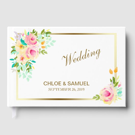 Peach Pink Roses Wedding Gästebuch (Vorderseite)