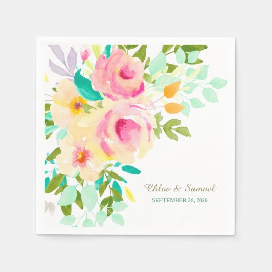 Peach Pink Roses Wedding Serviette (Vorderseite)