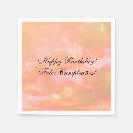 Peach & Pink Sky Bilingual Happy Birthday Paper Serviette (Vorderseite)