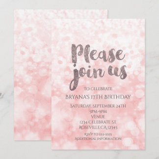 Peach Pink Sparkle Glam Geburtstagsparty Einladung