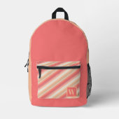 Peach Pink Stripes Trendy Monogram Bedruckter Rucksack (Vorderseite)