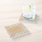 Peach Pink Tropical Gold Ananas Glasuntersetzer (Schrägansicht)