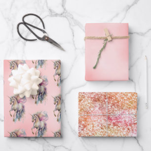 Peach Pink Unicorn Dream Geschenkpapier Set