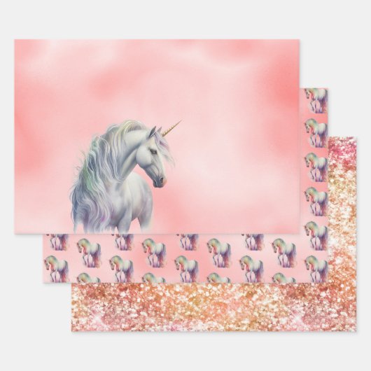 Peach Pink Unicorn Dream Geschenkpapier Set (Set)