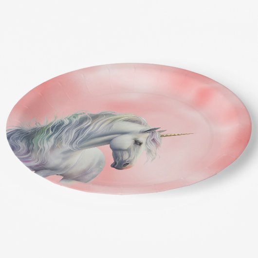 Peach Pink Unicorn Dream Pappteller (Schrägansicht)
