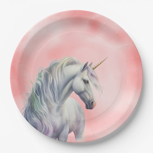 Peach Pink Unicorn Dream Pappteller (Vorderseite)