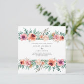 Peach & Pink Wasserfarbe Blume Moderne Hochzeit Einladung (Stehend Vorderseite)