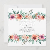 Peach & Pink Wasserfarbe Blume Moderne Hochzeit Einladung (Vorderseite)