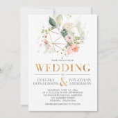 Peach Pink Watercolor Blumenterrasse Hochzeit Einladung (Vorderseite)