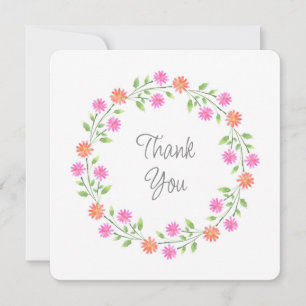 Peach & Pink Watercolor Daisiath Wreath Dankeskarte