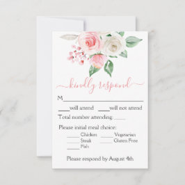 Peach Pink Watercolor Floral Wedding RSVP Card