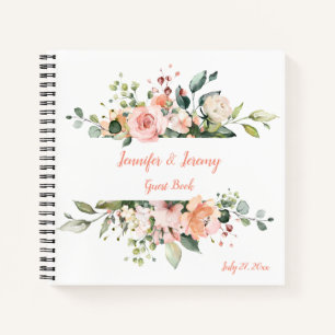 Peach Pink White Green Floral Wedbook Notizblock