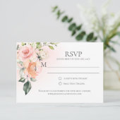 Peach Pink White Roses Green RSVP Cards (Stehend Vorderseite)