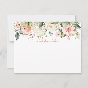 Peach Pink White Roses White Hydrangees Monogramm Mitteilungskarte
