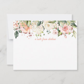 Peach Pink White Roses White Hydrangees Monogramm Mitteilungskarte