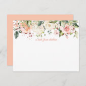 Peach Pink White Roses White Hydrangees Monogramm Mitteilungskarte (Vorne/Hinten)