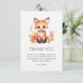 Peach Pink Woodland Fox Baby Shower Dankeskarte (Stehend Vorderseite)