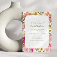 Peach Pink Yellow Watercolor Floral Bat Mitzvah