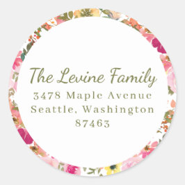 Peach Pink Yellow Watercolor Floral Bat Mitzvah Runder Aufkleber