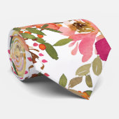 Peach Pink Yellow Watercolor Floral Wedding Krawatte (Gerollt)