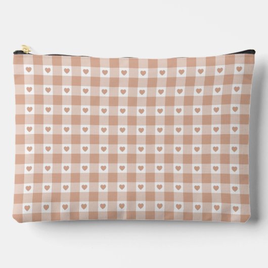 Peach Plaid Heart Gingham Retro Color Zubehörtasche (Vorderseite)