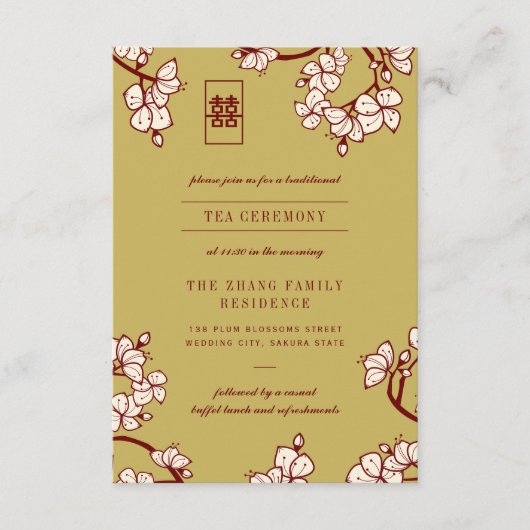 Peach/Plum bllossoms Double Xi Chinesischer Teezer Begleitkarte (Vorderseite)