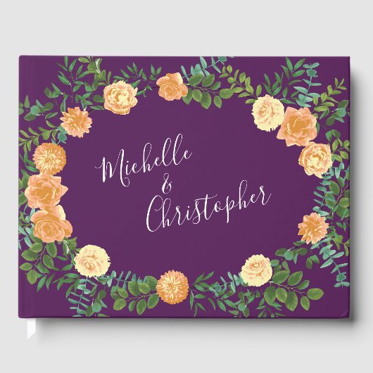 Peach & Plum Lila Peony & Rose Blumenhochzeit Gästebuch (Vorderseite)