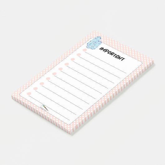 Peach Polka Dot Blue Diamond WICHTIG Post-it Klebezettel (angewinkelt)