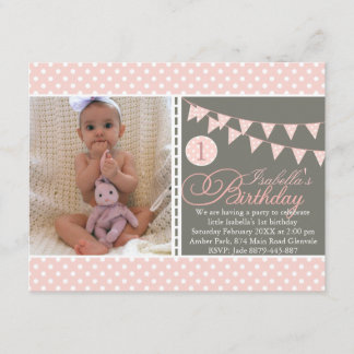 Peach Polka Dot Bunting Erster Geburtstag Einladun Einladung