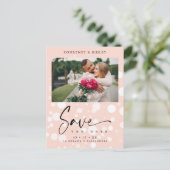 Peach Polka Dot Custom Foto Couple Wedding Postkarte (Stehend Vorderseite)