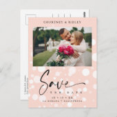 Peach Polka Dot Custom Foto Couple Wedding Postkarte (Vorne/Hinten)