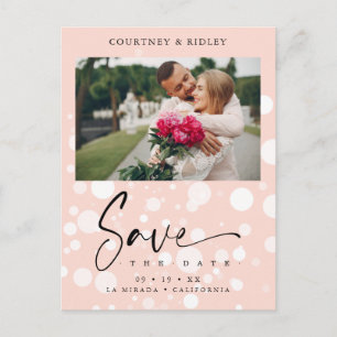 Peach Polka Dot Custom Foto Couple Wedding Postkarte