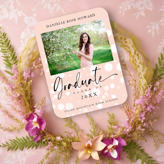 Peach Polka Dot Custom Foto Graduate Abschluss Magnet