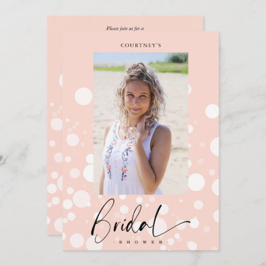 Peach Polka Dot Custom Photo Bridal Shower Einladung (Vorne/Hinten)