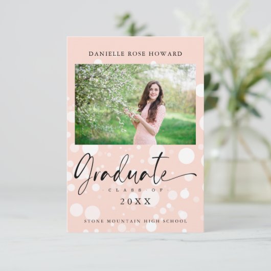 Peach Polka Dot Custom Photo Graduate Graduation (Stehend Vorderseite)