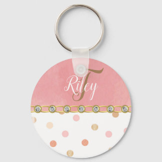 Peach Polka Dot Kristall Glitzy Hübsch Fun Schlüsselanhänger
