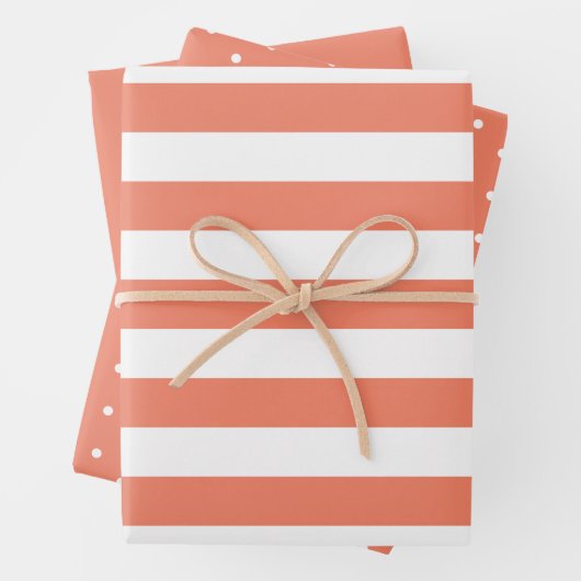 Peach Polka Dot Wide Striping und Solid Wra Geschenkpapier Set (Beispiel)