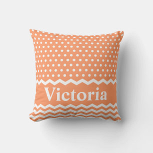 Peach Polka Dots and Chevrons Kissen