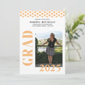 Peach Polka Dots Foto Abschluss Ankündigung (Stehend Vorderseite)