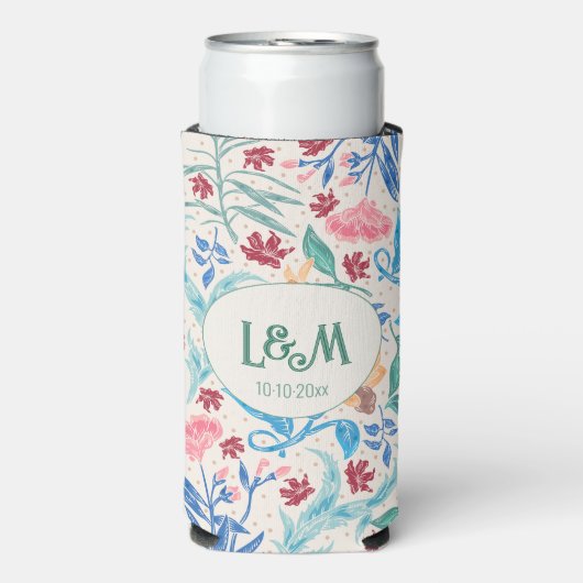 Peach Polka Pattern Monogram Selters Dosenkühler (Seltzer Vorderseite)