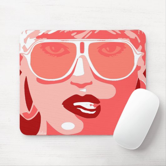 Peach Pop Art Hübsche Sonnenbrille Rote Lippen Mousepad (Mit Mouse)