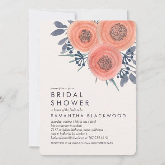 Peach Poppies Brautparty Einladung (Vorderseite)