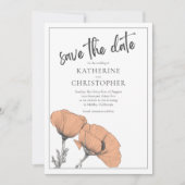 Peach Poppies Eleganter QR-Code für Blumenhochzeit Save The Date (Vorderseite)