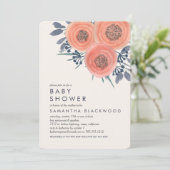 Peach Poppies Floral Baby Dusche Einladung (Stehend Vorderseite)