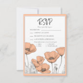 Peach Poppies floral Elegante Moderne Hochzeit RSVP Karte (Vorderseite)