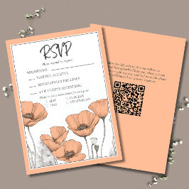 Peach Poppies floral Elegante Moderne Hochzeit RSVP Karte