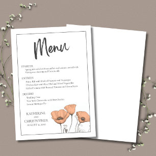 Peach Poppies Floral Moderne Elegante Hochzeit Menükarte