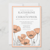 Peach Poppies Moderne Elegante formale Hochzeit de Einladung (Vorderseite)
