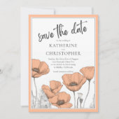 Peach Poppies Moderne Elegante Hochzeit mit Flora Save The Date (Vorderseite)